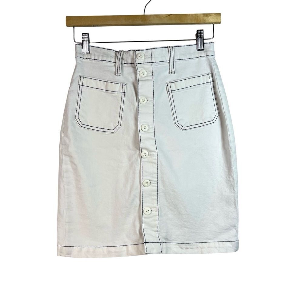 J. Crew Women’s Denim Button-Front Skirt in White Wash Size 26 Preppy AO469